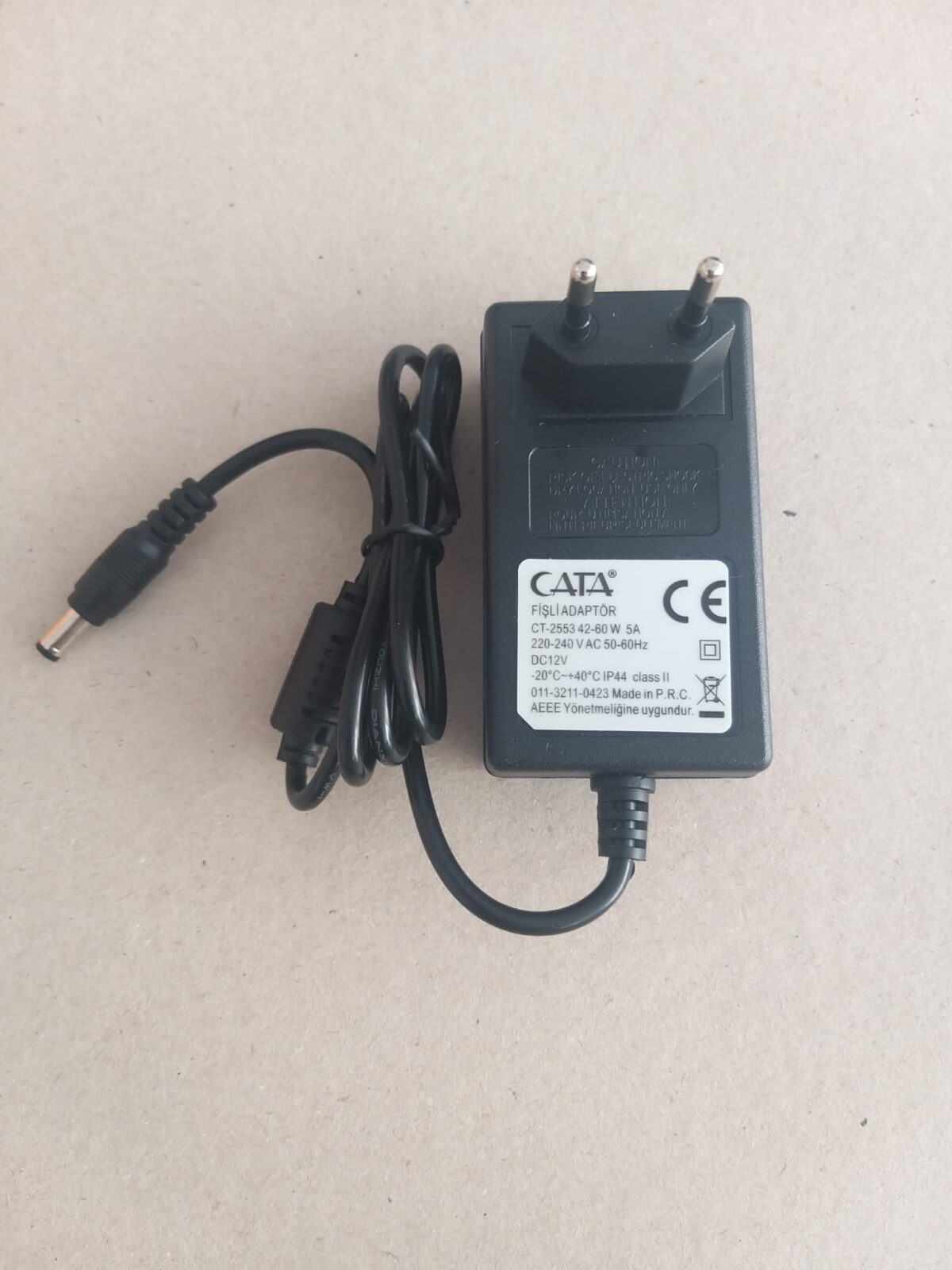 Cata CT-2553 1m 60W 5A 5.5X2.5  Fişli Adaptör - Görsel 1