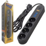 AKIM KORUMALI PRİZ DÖRTLÜ ANAHTARLI 10A 2MT 3XUSB 2.1A